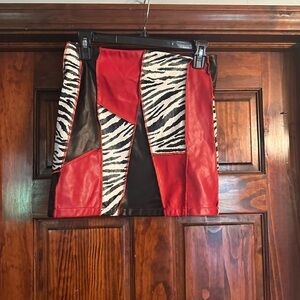 Red and Zebra Print Akira Patchwork Skirt
